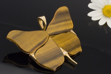 Schmetterling mit Tigerauge und Brillanten Brosche Nadel in Gelbgold 750