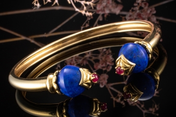 Fred Paris Armreif Armspange mit Lapislazuli und Rubin in 750er Gelbgold