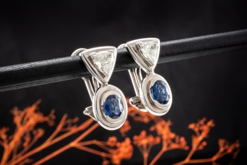 Ohrringe Saphir Oval Diamant Trilliant Schliff Ohrstecker 750er Weißgold