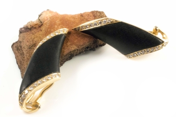 750er Gold Brillant Ohrclips Ohrringe mit Holzapplikationen