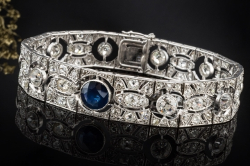 Antikes Art Déco Armband mit Saphir und Altschliff Diamanten Platin 950