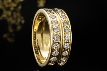 Bandring Ring mit 2 Reihen Diamanten Handarbeit in 750er Gelbgold Gr. 59