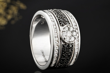 FABIANI Ring Bandring mit schwarzen und weißen Diamanten in Weißgold 585
