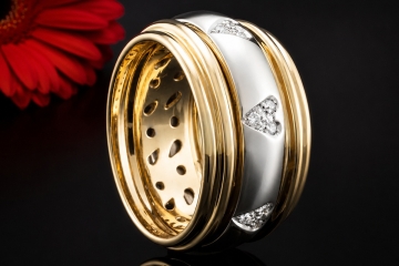 Wempe Ring Drehring mit Diamant Herzen in Weißgold Gelbgold 750 Bicolor