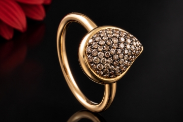 Hollfelder Creations Ring Tropfen mit braunen Diamanten in Roségold 750