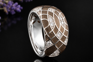 Leo Wittwer Ring mit Emaille Braun - Grau und Diamanten in Weißgold 750