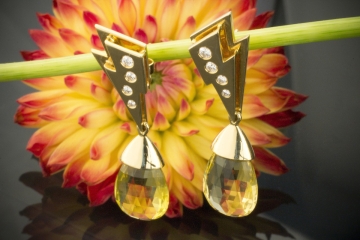BLITZ Designer Ohrstecker Ohrringe mit Beryll & Brillanten in 750er Gelbgold