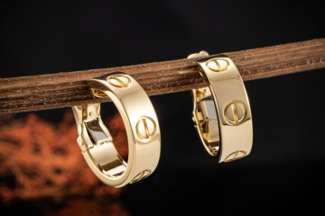 Cartier Love Ohrringe Creolen Ohrstecker mit Clip Gelbgold 750 Full Set