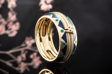 Wellendorff Ring Bordure mit Diamant Emaille Blau Grün 750er Gelbgold 57