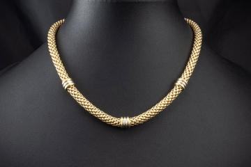 Fope Collier Kette Fexibel 45 cm in 750er Gelbgold mit Weißgold Ringen