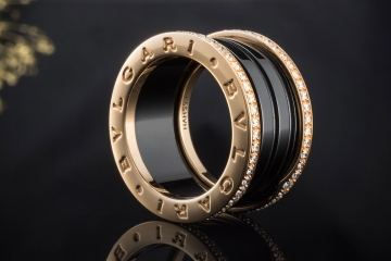 BVLGARI B.zero1 4-Band Ring Schwarze Keramik Diamanten 750er Roségold 53