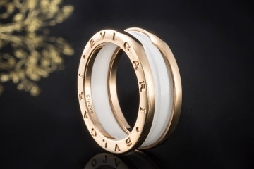 BVLGARI B.zero1 2-Band Ring Weiße Keramik und 750er Roségold Größe 61