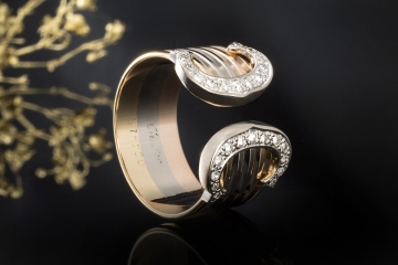 Cartier Ring Doppel C mit Diamanten Großes Modell in 750er Gold Tricolor