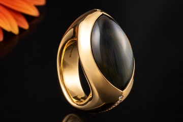 Vhernier Ring mit Falkenauge & Diamanten Massive Arbeit in Roségold 750