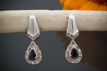 Süße kleine SAPHIR Ohrstecker mit Brillanten Ohrringe in 585er Weißgold 