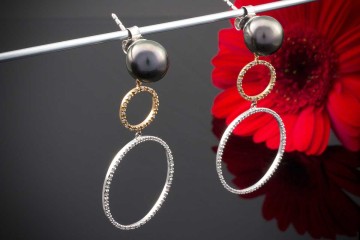 Gellner Ohrstecker Ohrringe Tahiti Perlen & Brillanten in Rotgold Weißgold Bicolor