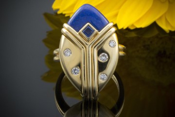 Gübelin Ring mit Saphir Brillanten und blauer Emaille in 750er Gelbgold