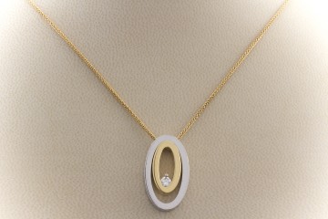 Brillantcollier Bicolor Collier mit 1 Solitär Brillanten 750er Gelbgold Weißgold