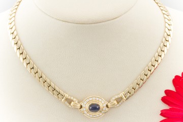 Zeitloses Cartier Meisterwerk Collier mit Saphir Cabochon & Brillanten Gold 750