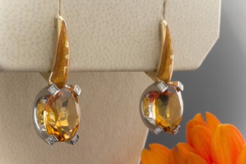 Victor Mayer Ohrstecker Citrin Brillanten Emaille Limitiert 1/500 750er Gold