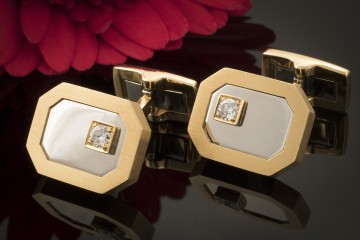 Emil Kahn Manschettenknöpfe mit Brillant in 750er Gelbgold Weißgold
