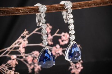 Royale Ohrhänger mit Saphir und Brillanten in Weißgold 750 Clip Stecker