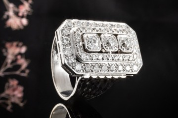 Statement Ring mit Diamanten Altschliff für Damen und Herren in Weißgold