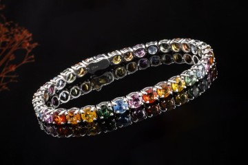 Farbenfrohes Armband Bunte Saphire im Rundschliff Weißgold Tennisarmband