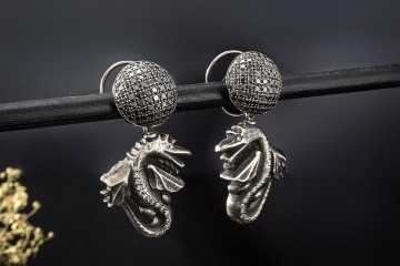 Buchwald Ohrringe Drache 2 in 1 mit Diamanten in Weißgold 750 Ohrstecker