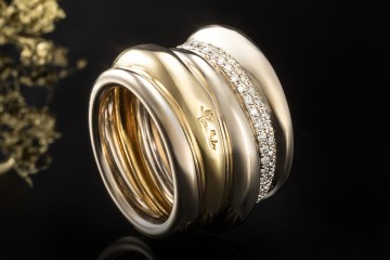 Pomellato Ring Tubolare Massiv Diamanten Gelbgold Roségold Weißgold 750
