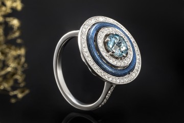 Victor Mayer Ring Aquamarin Emaille Blau Diamanten in Weißgold Limitiert