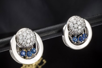 Ohrringe Ohrstecker mit Saphiren Diamanten 2in1 beweglich 750er Weißgold