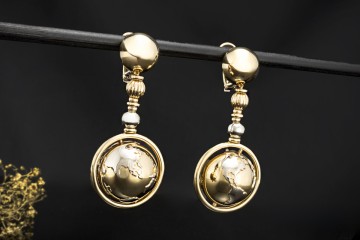 Wempe Ohrringe Weltkugel Planeten Globus beweglich in 750er Gold Bicolor