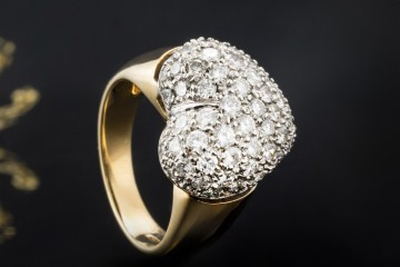 Herz Ring mit Diamanten Goldschmiedearbeit in 750er Gelbgold Weißgold