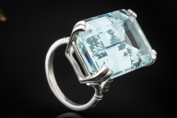 Eleganter Vintage Cocktailring Ring mit großem Aquamarin 750er Weißgold