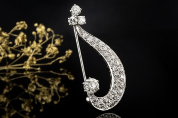 Elegante Brosche Musiknote Vintage Nadel mit Diamanten in 750er Weißgold