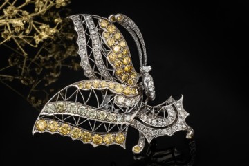 Schmetterling Brosche Anhänger Diamanten Gelb und Weiß in 750er Weißgold