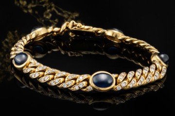 Armband Panzerarmband Saphir Cabochons Diamanten Massiv in Gelbgold 750