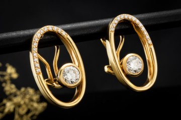 Ovale Ohrringe Ohrstecker mit Clips und Diamanten in 750er Gelbgold