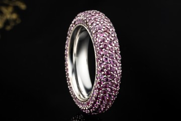 Memoire Ring mit Pavé Amethyst rundum massiv in 750er Weißgold Größe 56