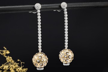 Ohrhänger Ohrstecker Kugeln beweglich mit Diamanten Gold Bicolor 750