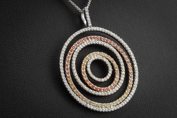 Runder Anhänger Diamanten und Saphir Orange Gelb Verlauf in Weißgold 750