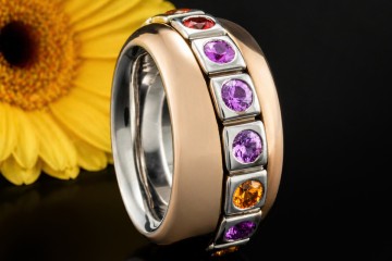 Odenwald Eternity Drehring Tango mit bunten Saphiren Massiv Roségold 750