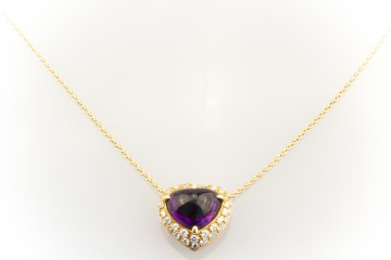 Amethyst HERZ Collier Kette Anhänger mit Brillanten 750 Gold 