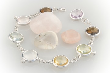 Armband Farbenfroh mit Quarz und Diamanten in 750er Weißgold