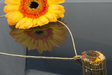 Handarbeit Großer Citrin Collier Kette mit Anhänger in 585er Gelbgold