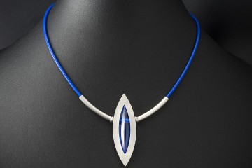 Bunz Design Collier Blau 950er Platin 750er Gelbgold Kautschuk Halsreif
