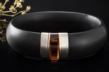 Bunz Design Armreif mit Citrin in Kautschuk an 750er Roségold und Platin