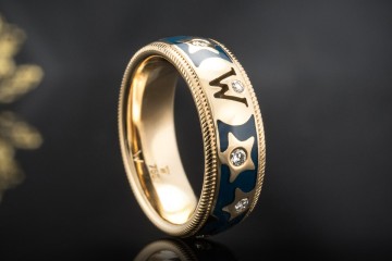 Wellendorff Vintage Ring Sternenhimmel Blau mit Diamanten 750er Gelbgold