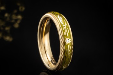 Wellendorff Ring Pistazie Fantasie Drehring Grün 1 Diamant Gelbgold 750
